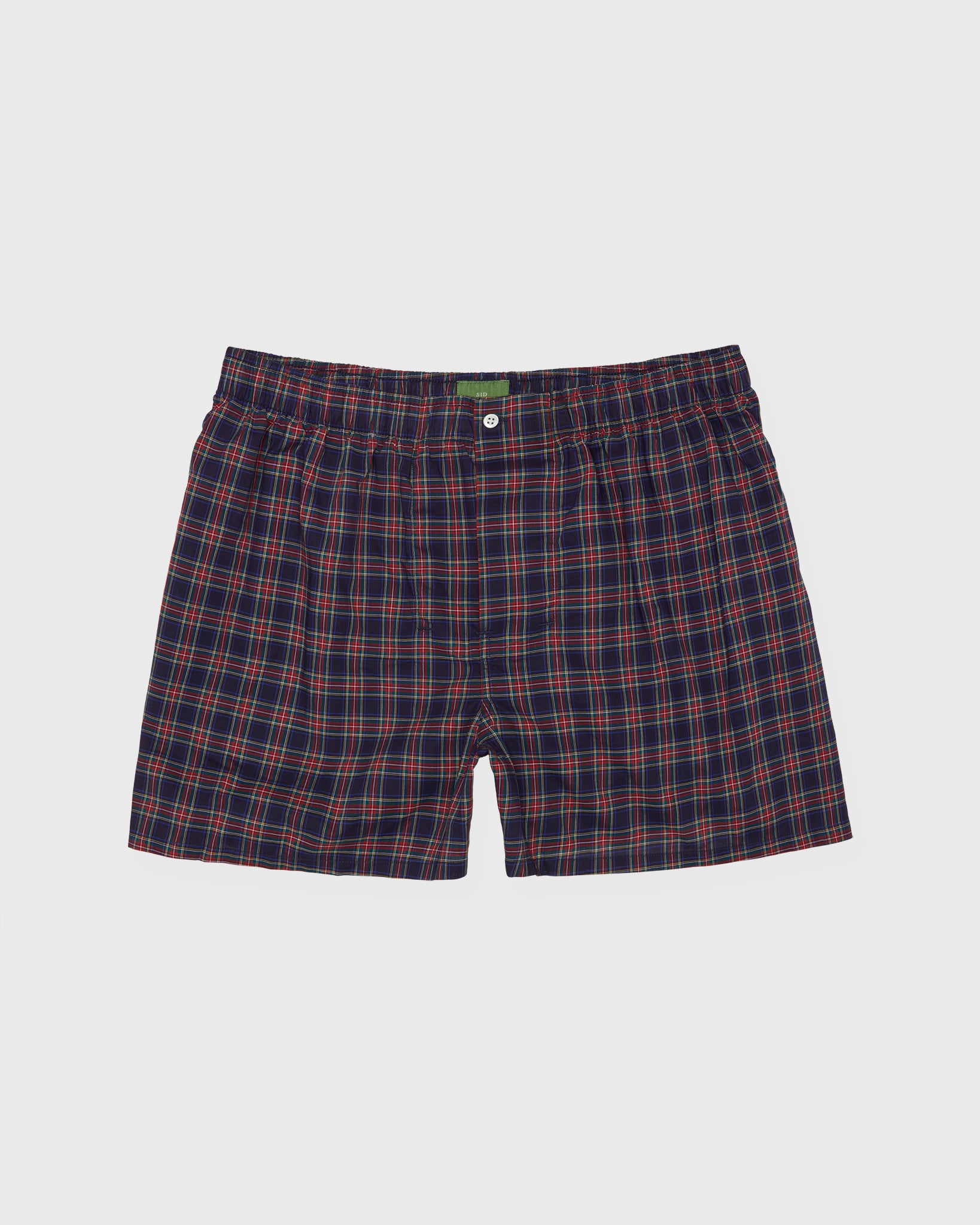 Button-Front Boxer Short in Navy/Red Stewart Tartan Poplin