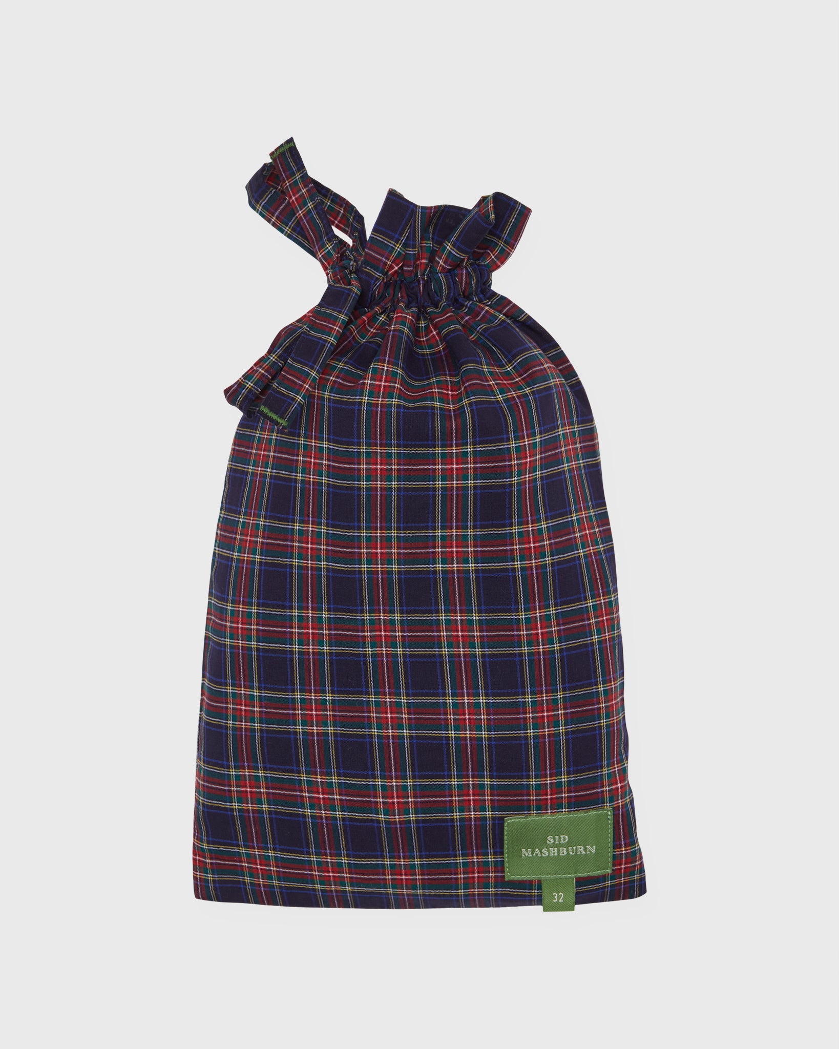 Button-Front Boxer Short in Navy/Red Stewart Tartan Poplin