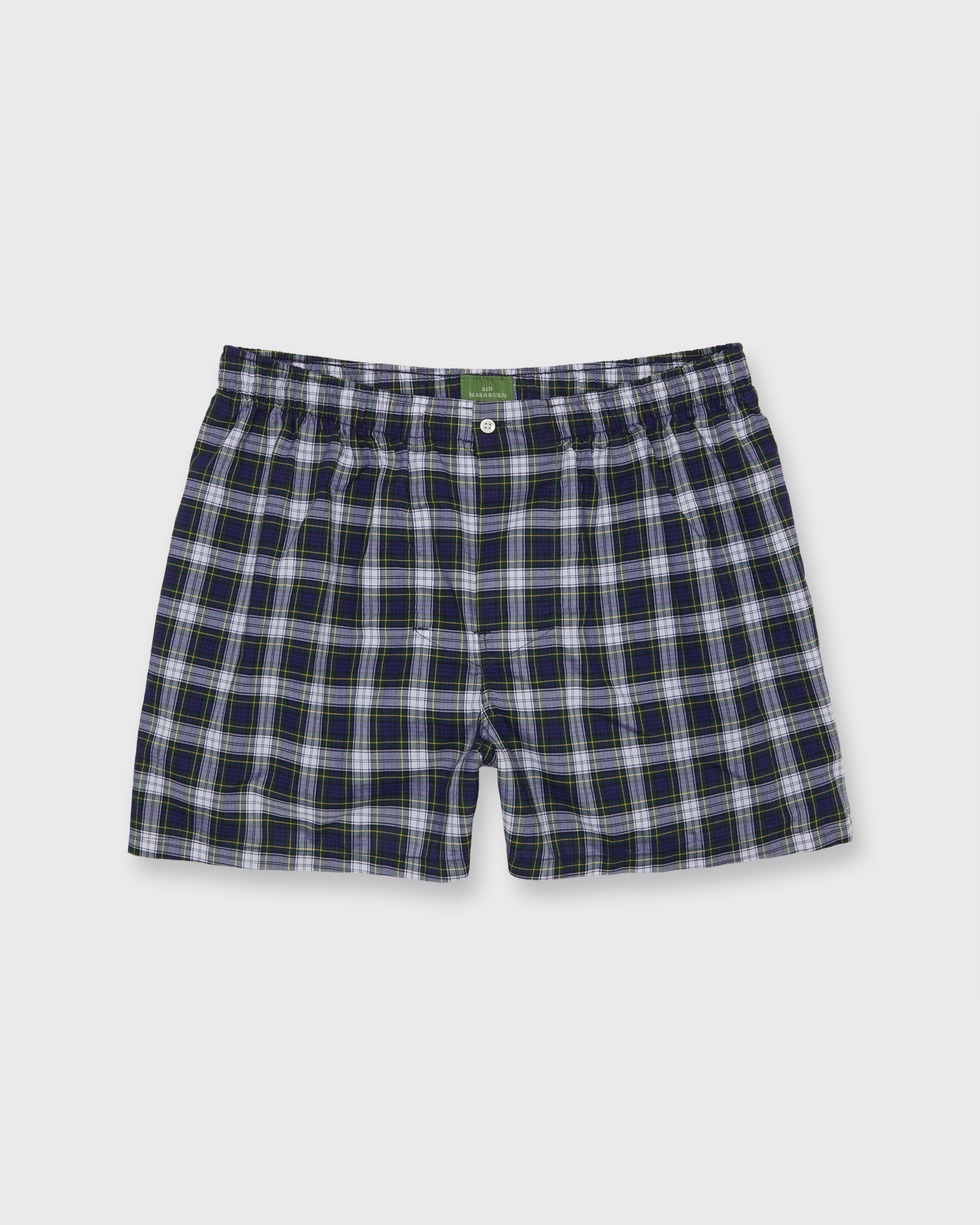 Button-Front Boxer Short in Navy/Green Gordon Tartan Poplin