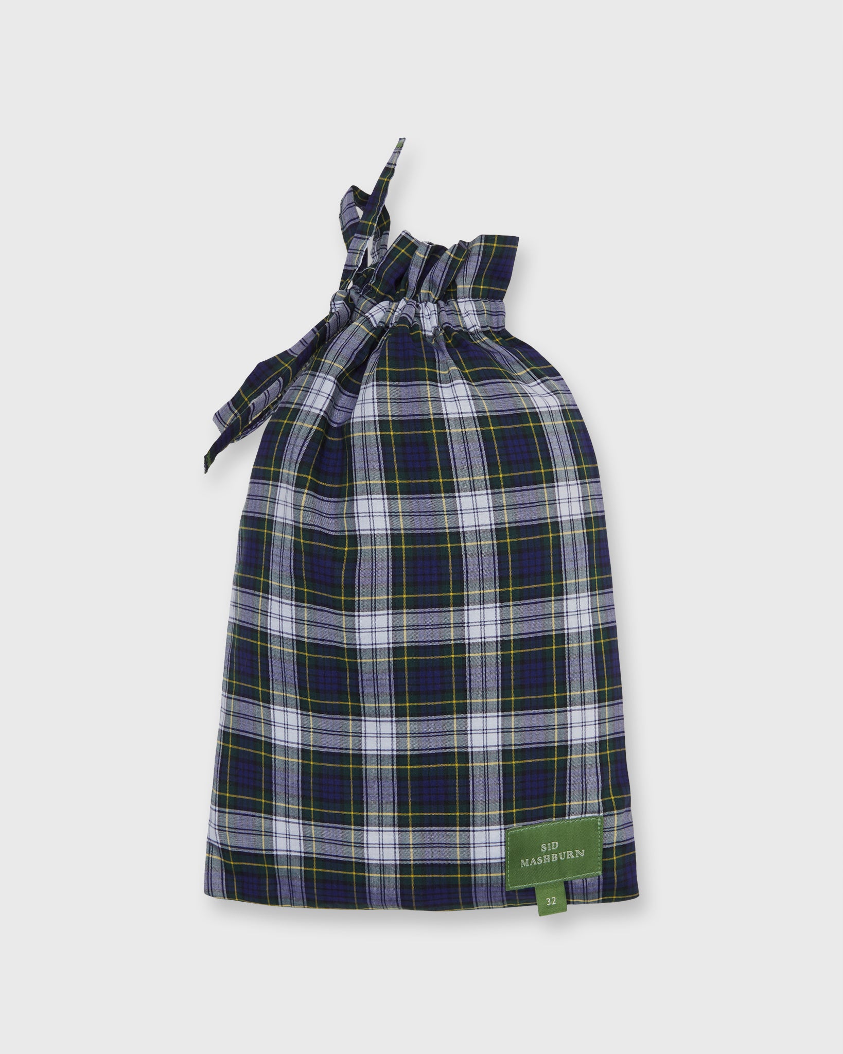 Button-Front Boxer Short in Navy/Green Gordon Tartan Poplin