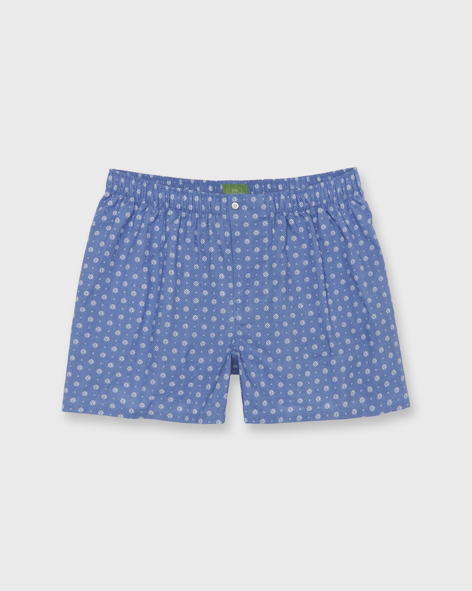 Button-Front Boxer Short in Dusty Blue Floral Motif Print Poplin