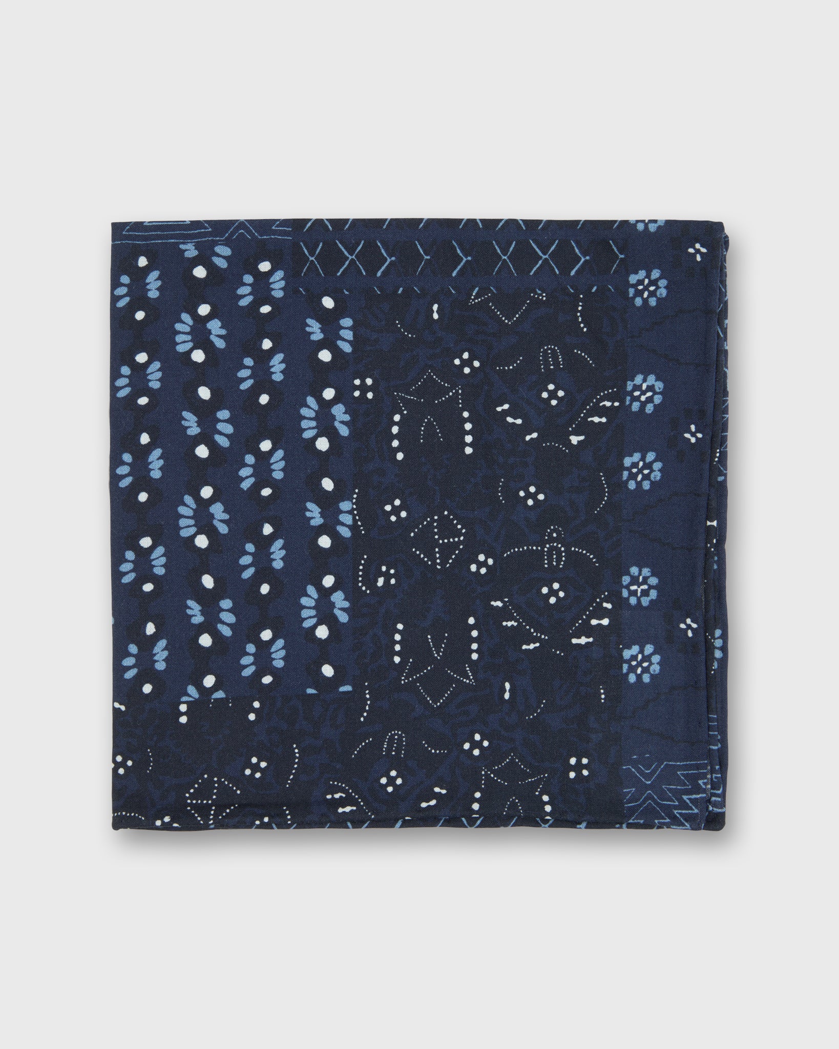 Cotton Print Pocket Square in Navy/Sky Eclectic