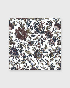 Cotton Print Pocket Square in White/Olive/Burgundy Floral