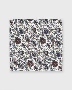 Cotton Print Pocket Square in White/Olive/Burgundy Floral