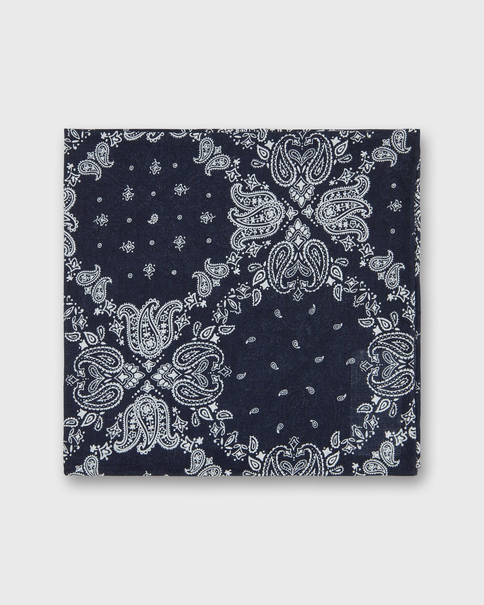 Cotton Print Pocket Square in Navy/White Paisley