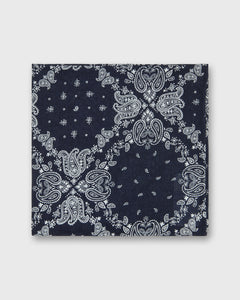 Cotton Print Pocket Square in Navy/White Paisley