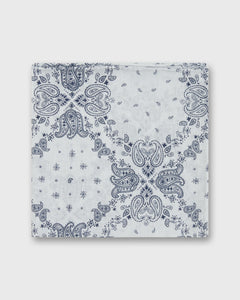 Cotton Print Pocket Square in White/Navy Paisley