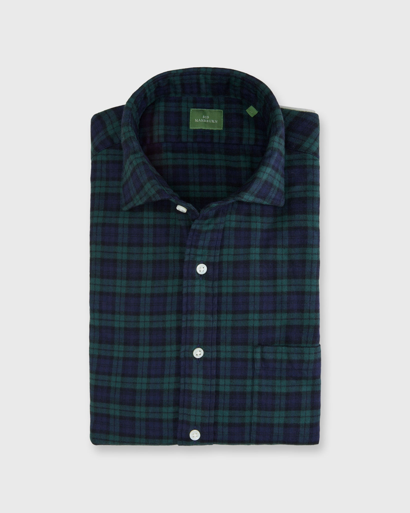 Spread Collar Sport Shirt in Blackwatch Tartan Flannel