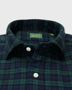 Spread Collar Sport Shirt in Blackwatch Tartan Flannel