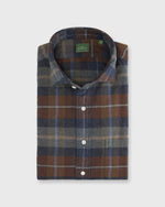 Load image into Gallery viewer, Spread Collar Sport Shirt in Brown/Sky/Khaki Plaid Flannel
