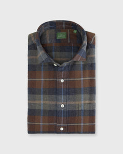 Spread Collar Sport Shirt in Brown/Sky/Khaki Plaid Flannel