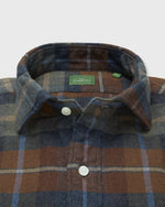 Load image into Gallery viewer, Spread Collar Sport Shirt in Brown/Sky/Khaki Plaid Flannel
