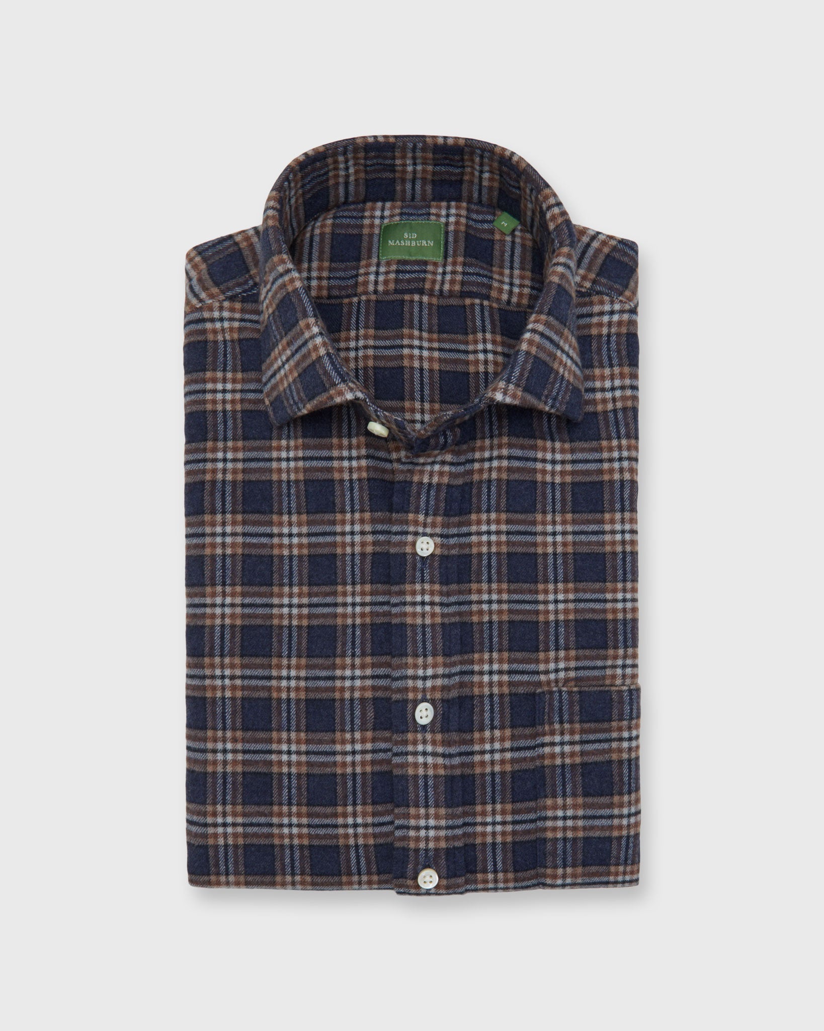 Spread Collar Sport Shirt in Slate/Khaki/Navy Plaid Flannel