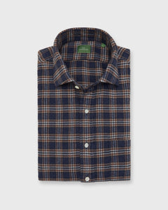 Spread Collar Sport Shirt in Slate/Khaki/Navy Plaid Flannel