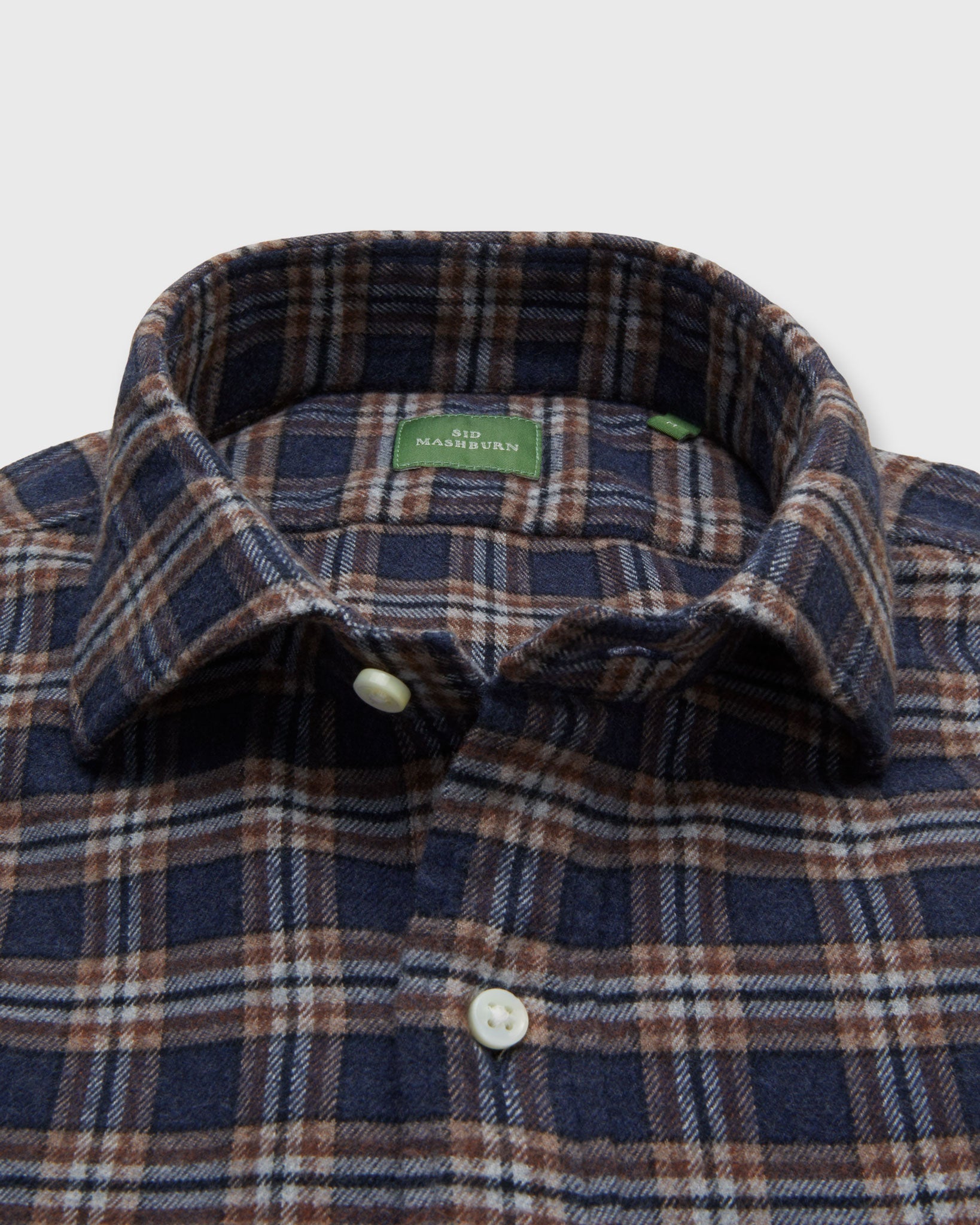 Spread Collar Sport Shirt in Slate/Khaki/Navy Plaid Flannel