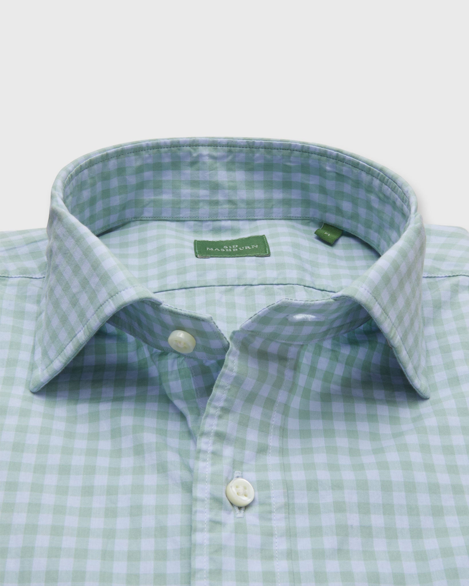 Spread Collar Sport Shirt in Sky/Sage Gingham Poplin