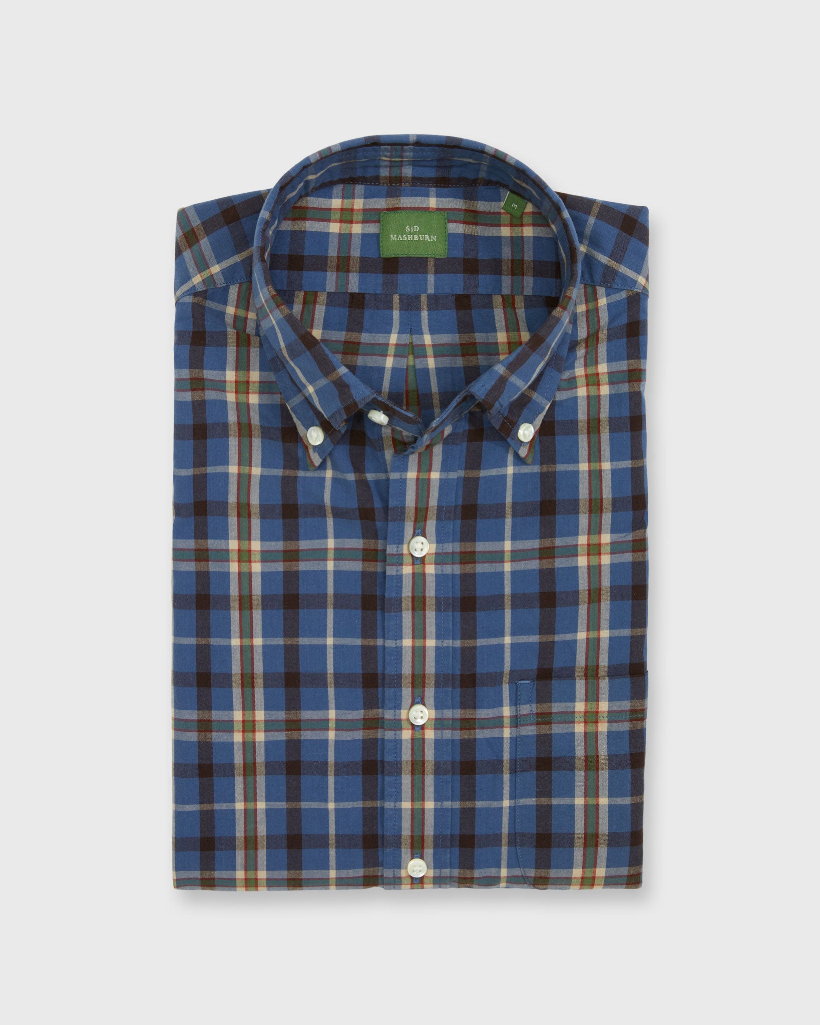 Button-Down Sport Shirt in Blue/Brown/Green Plaid Madras