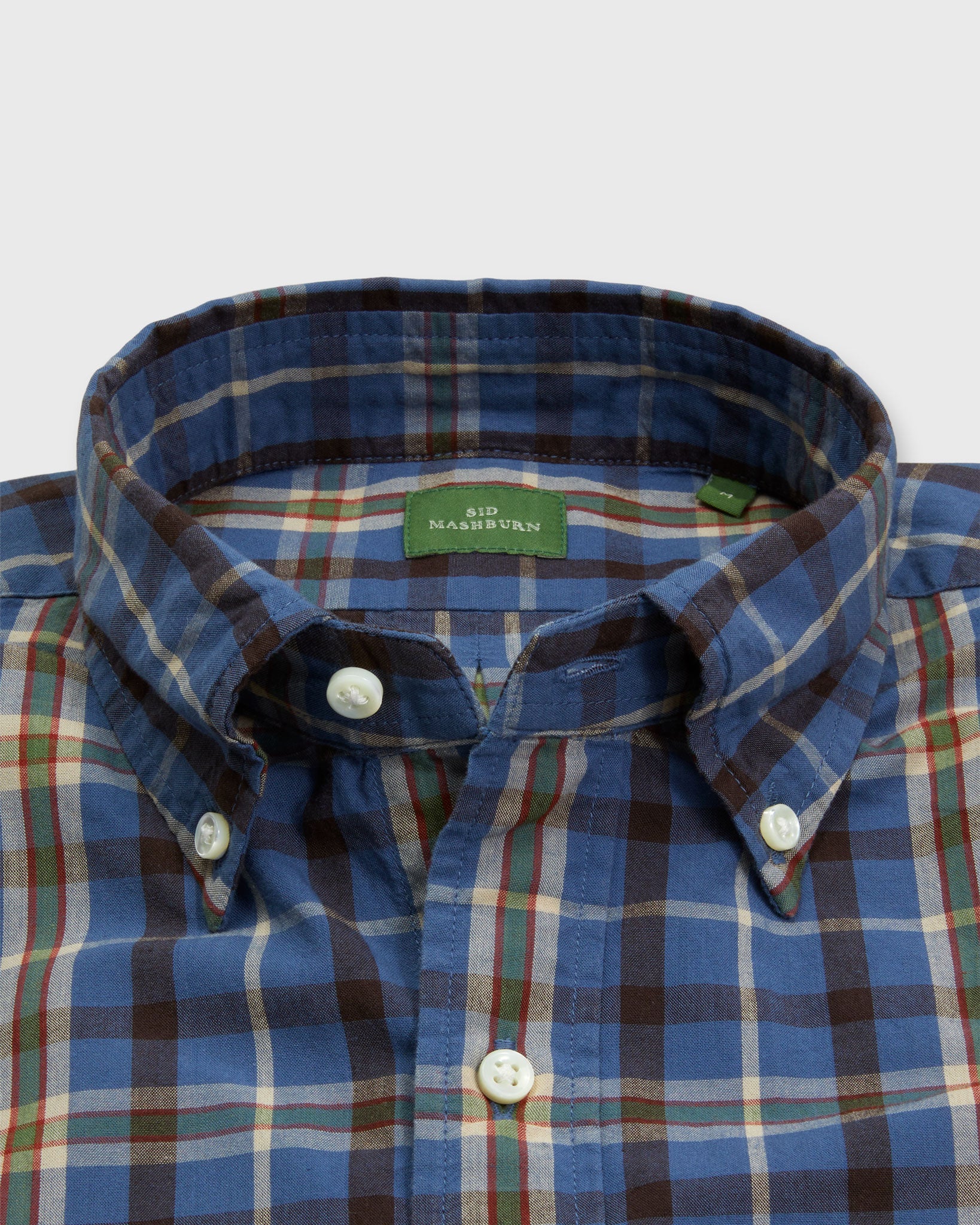 Button-Down Sport Shirt in Blue/Brown/Green Plaid Madras