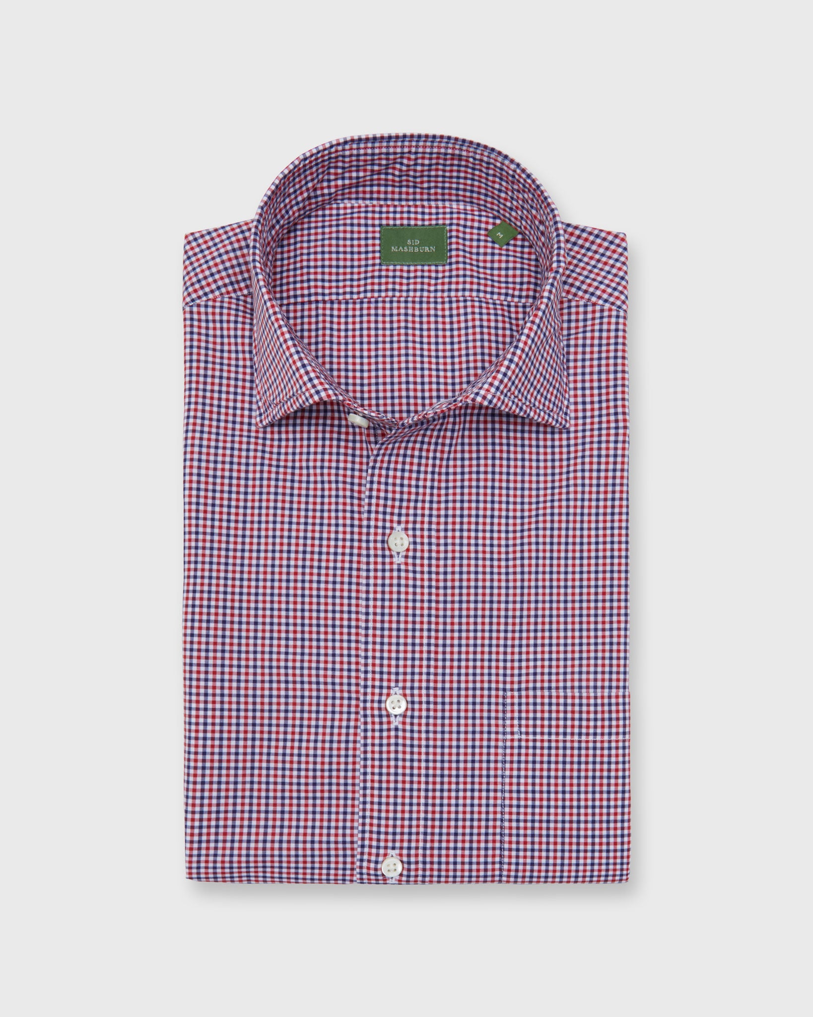 Spread Collar Sport Shirt in Red/Blue Tattersall Poplin