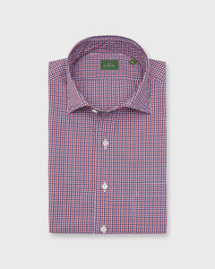 Spread Collar Sport Shirt in Red/Blue Tattersall Poplin