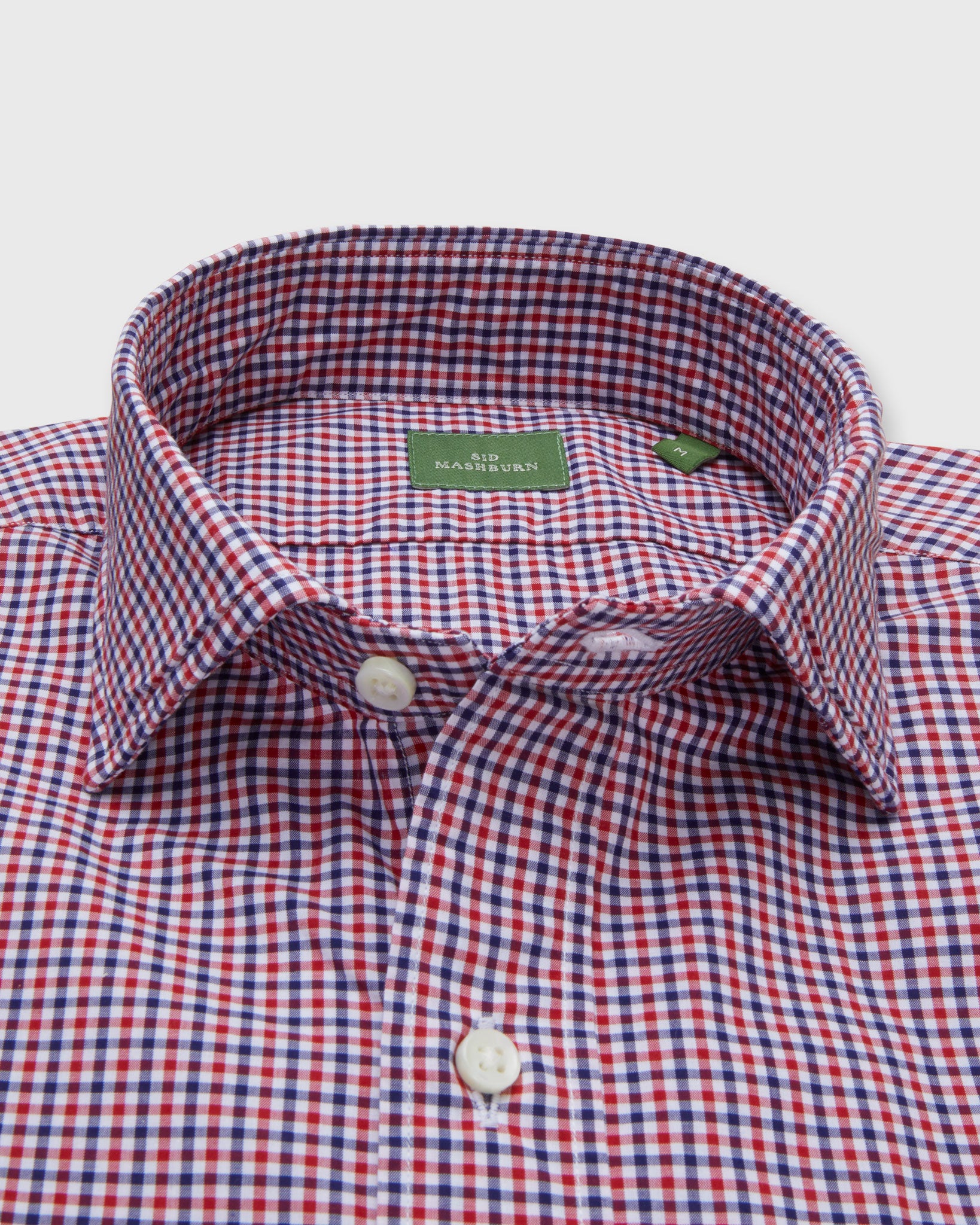 Spread Collar Sport Shirt in Red/Blue Tattersall Poplin