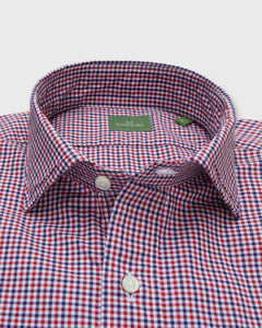 Spread Collar Sport Shirt in Red/Blue Tattersall Poplin