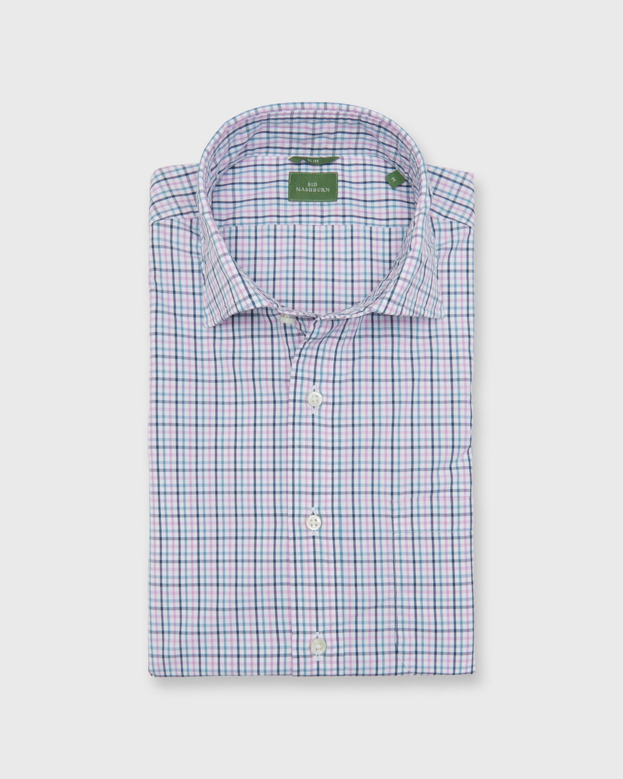 Slim-Fit Spread Collar Sport Shirt in Thistle/Lovat/Spruce Tattersall Poplin