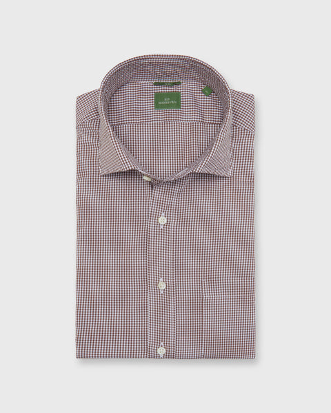 Slim-Fit Spread Collar Sport Shirt in Brown Micro Gingham