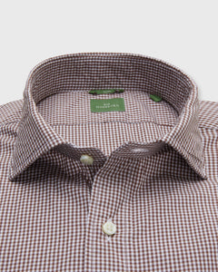 Slim-Fit Spread Collar Sport Shirt in Brown Micro Gingham Poplin