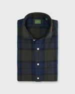 Load image into Gallery viewer, Spread Collar Sport Shirt in Olive/Blue/Navy Plaid Brushed Twill
