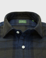 Load image into Gallery viewer, Spread Collar Sport Shirt in Olive/Blue/Navy Plaid Brushed Twill
