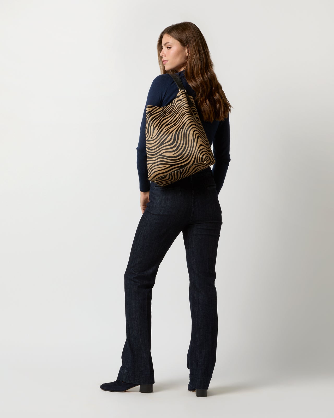 Large Hobo Bag in Beige/Black Zebra Calf Hair