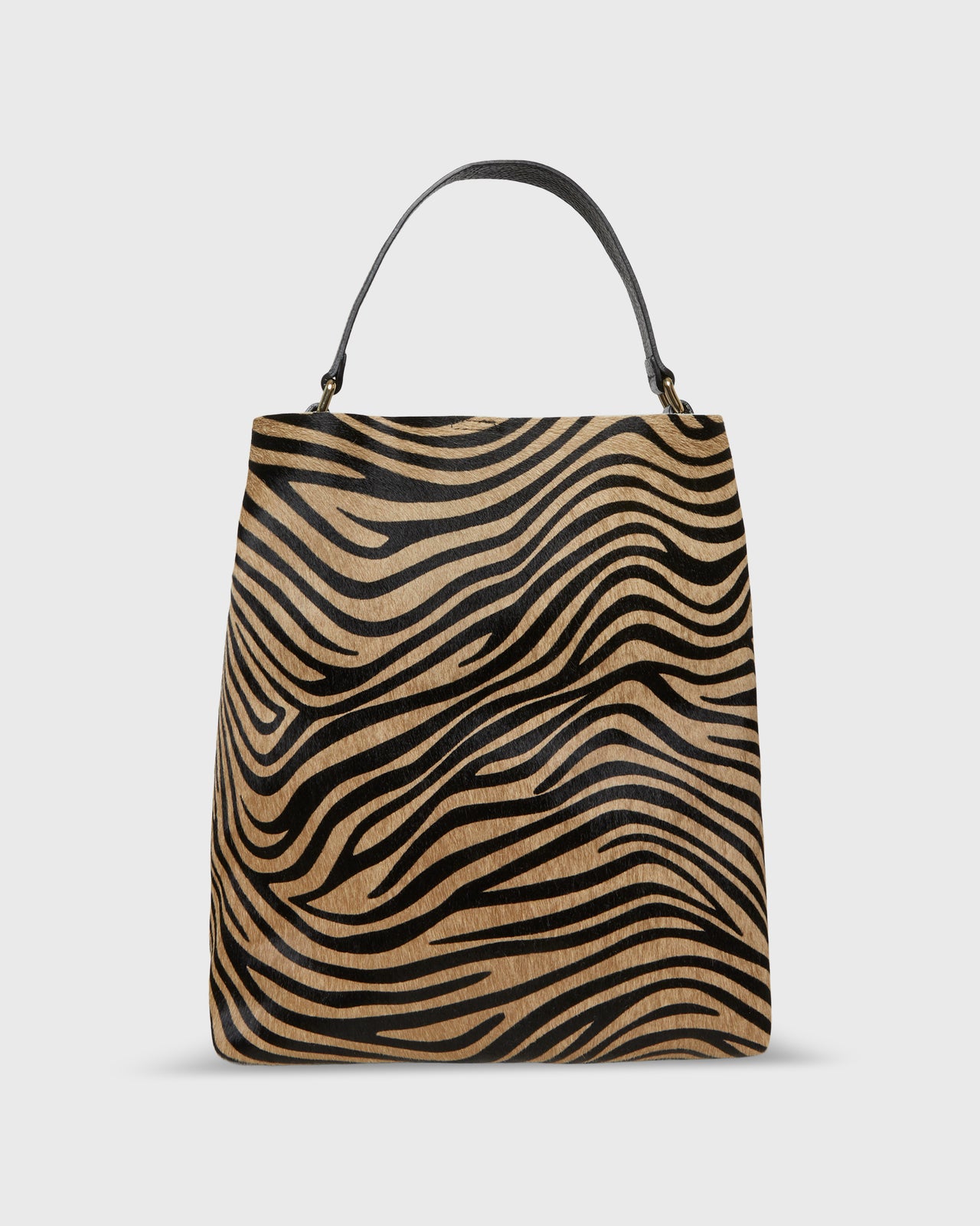 Large Hobo Bag in Beige/Black Zebra Calf Hair