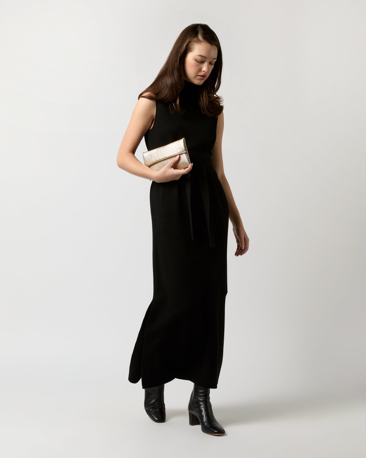 Foldover Snap Clutch in Platino Leather