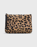 Load image into Gallery viewer, Zip Clutch in Tan/Black Leopard Calf Hair
