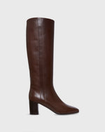 Load image into Gallery viewer, Tall Heeled Zip Boot in Dark Brown Leather
