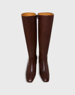 Load image into Gallery viewer, Tall Heeled Zip Boot in Dark Brown Leather
