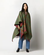 Load image into Gallery viewer, Reversible Lambswool Cape in Red Tweed/Green Windowpane
