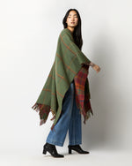 Load image into Gallery viewer, Reversible Lambswool Cape in Red Tweed/Green Windowpane
