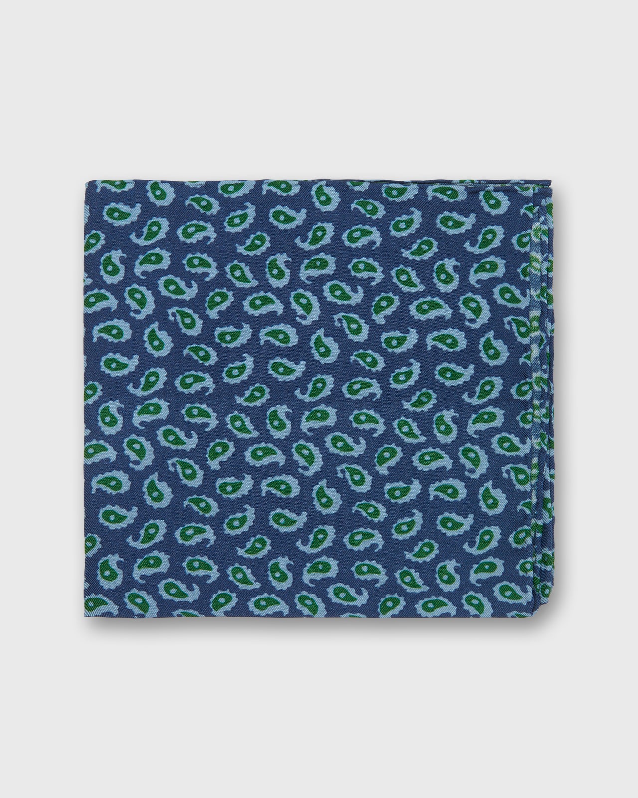 Hand-Rolled Wool Print Pocket Square in Midnight/Moss Large Flower