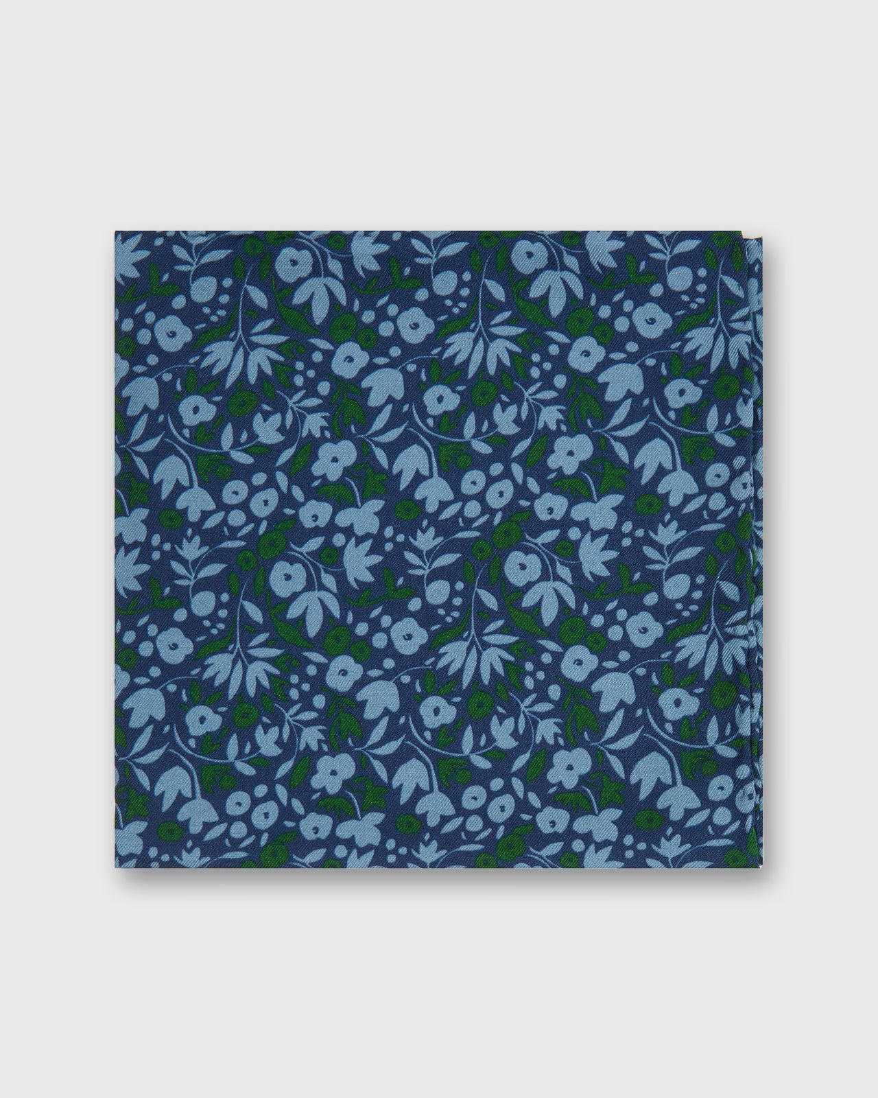 Hand-Rolled Wool Print Pocket Square in Midnight/Moss Floral