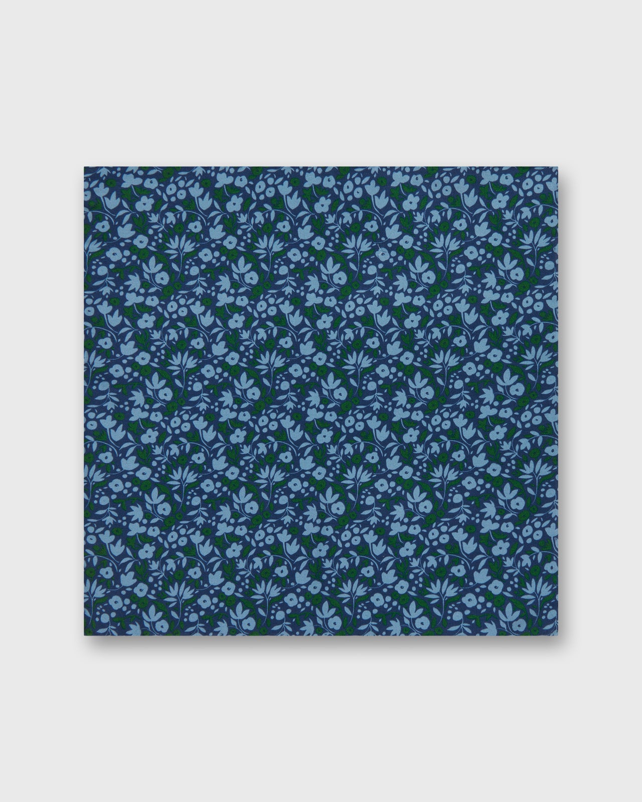 Hand-Rolled Wool Print Pocket Square in Midnight/Moss Floral