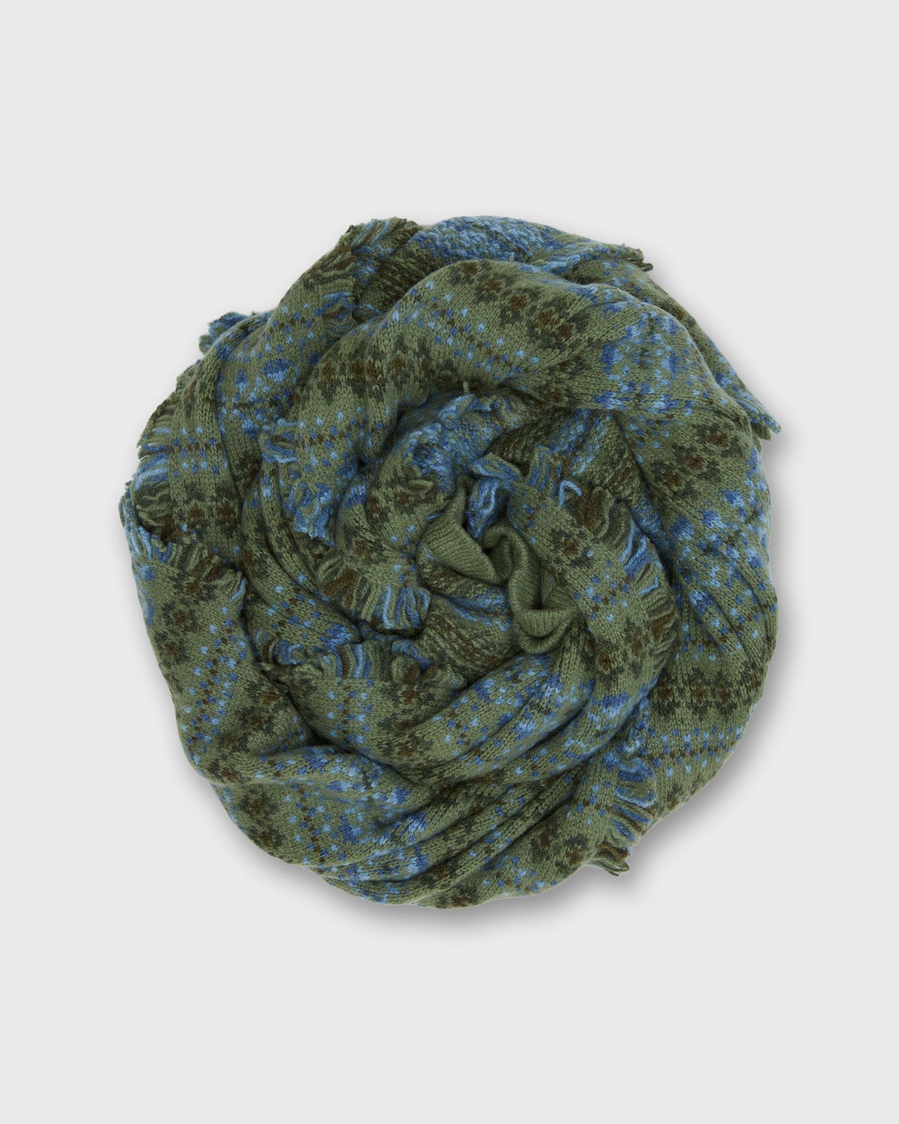 Fair Isle Scarf in Olive Multi Extra Fine Merino