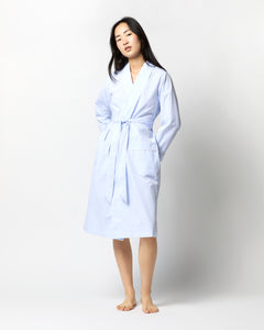 Darcey Robe in Pale Blue Hairline Stripe Cotton