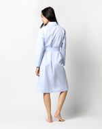 Load image into Gallery viewer, Darcey Robe in Pale Blue Hairline Stripe Cotton
