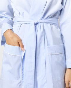 Darcey Robe in Pale Blue Hairline Stripe Cotton