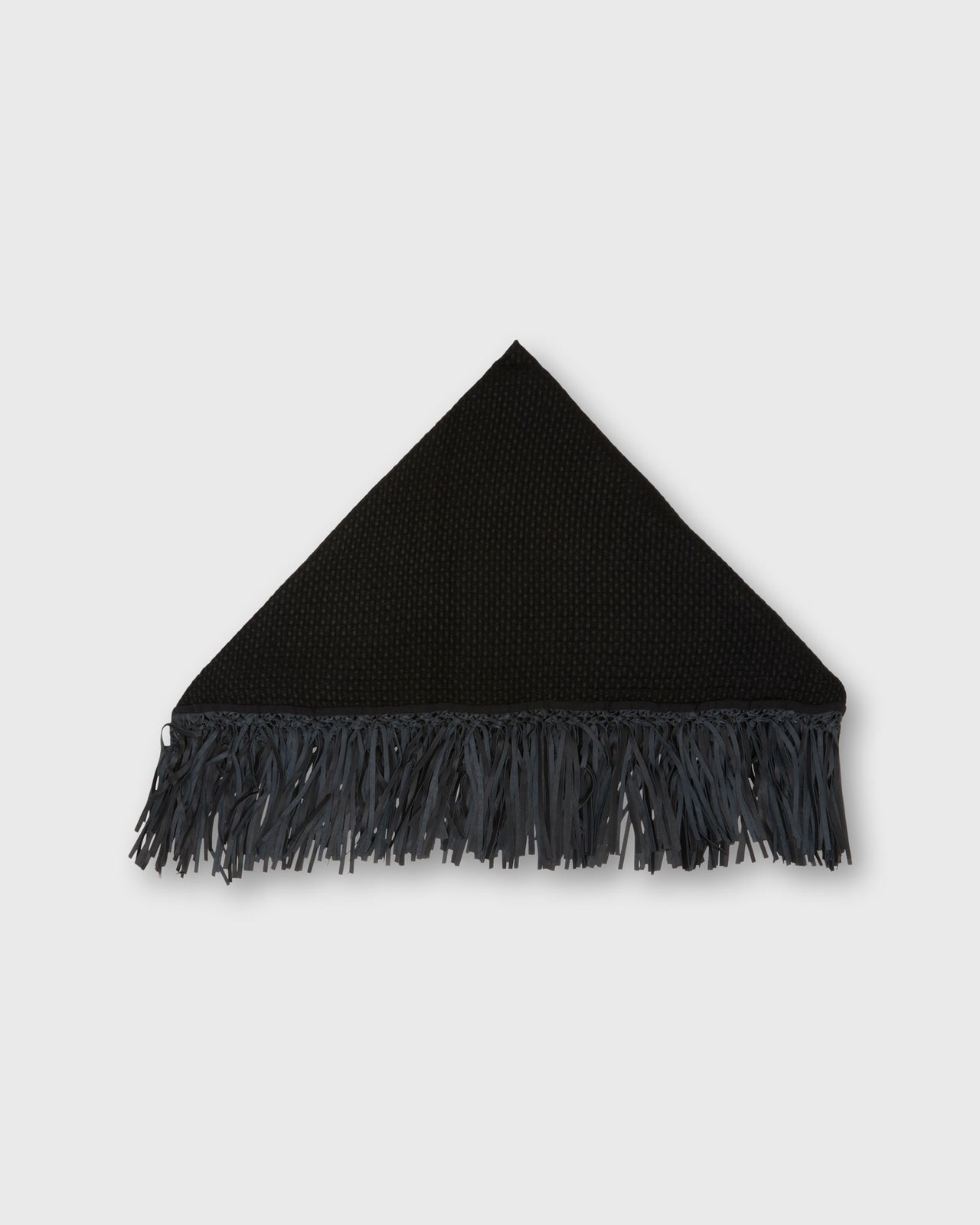 Leather Fringed Triangle Scarf in Black