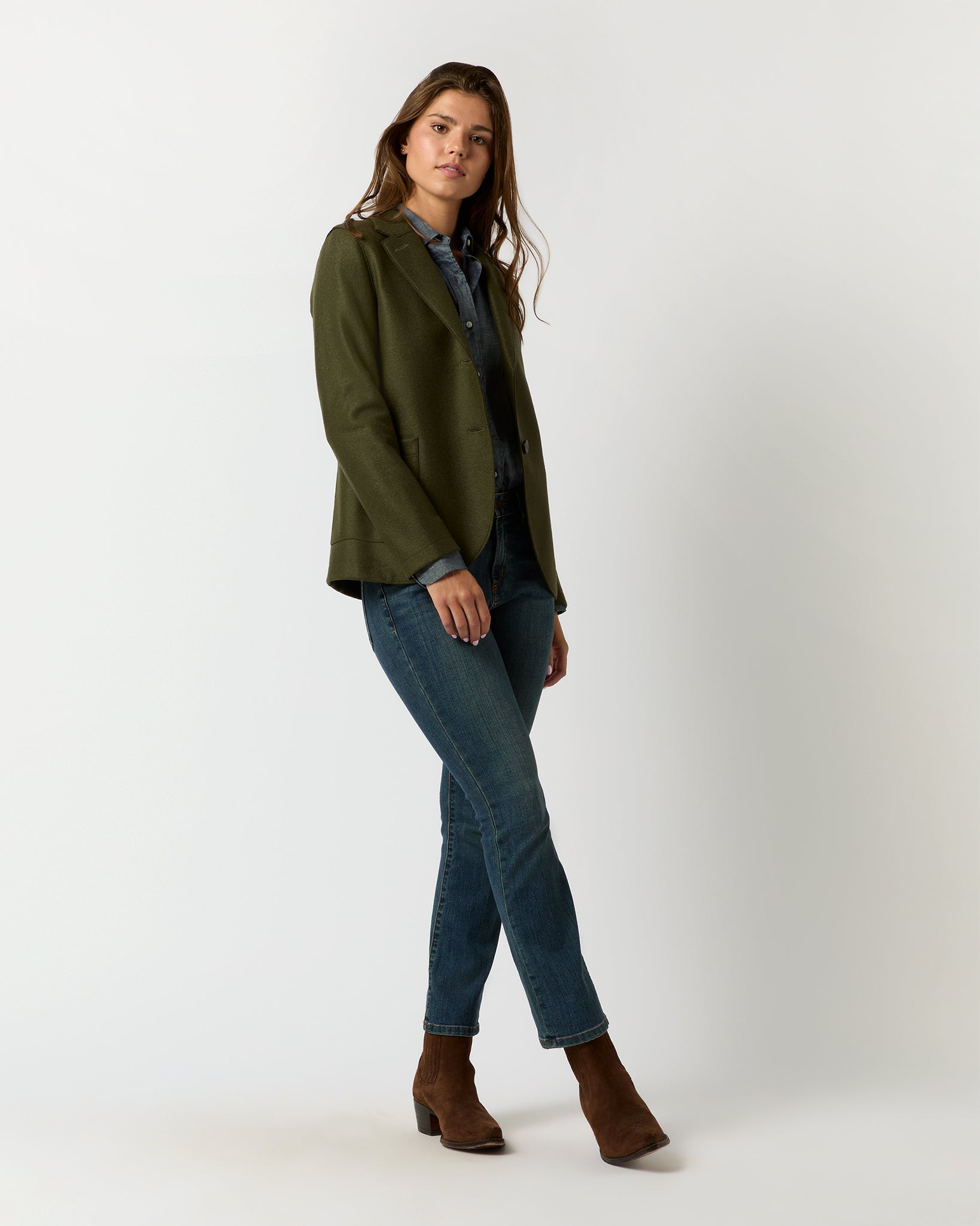 Stand Up Collar Blazer in Hunting Green