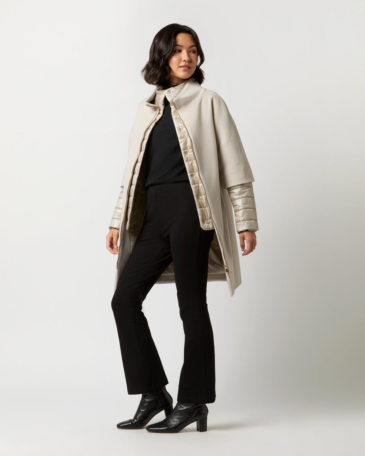 Mixed Media Cocoon Coat in Champagne | Shop Ann Mashburn