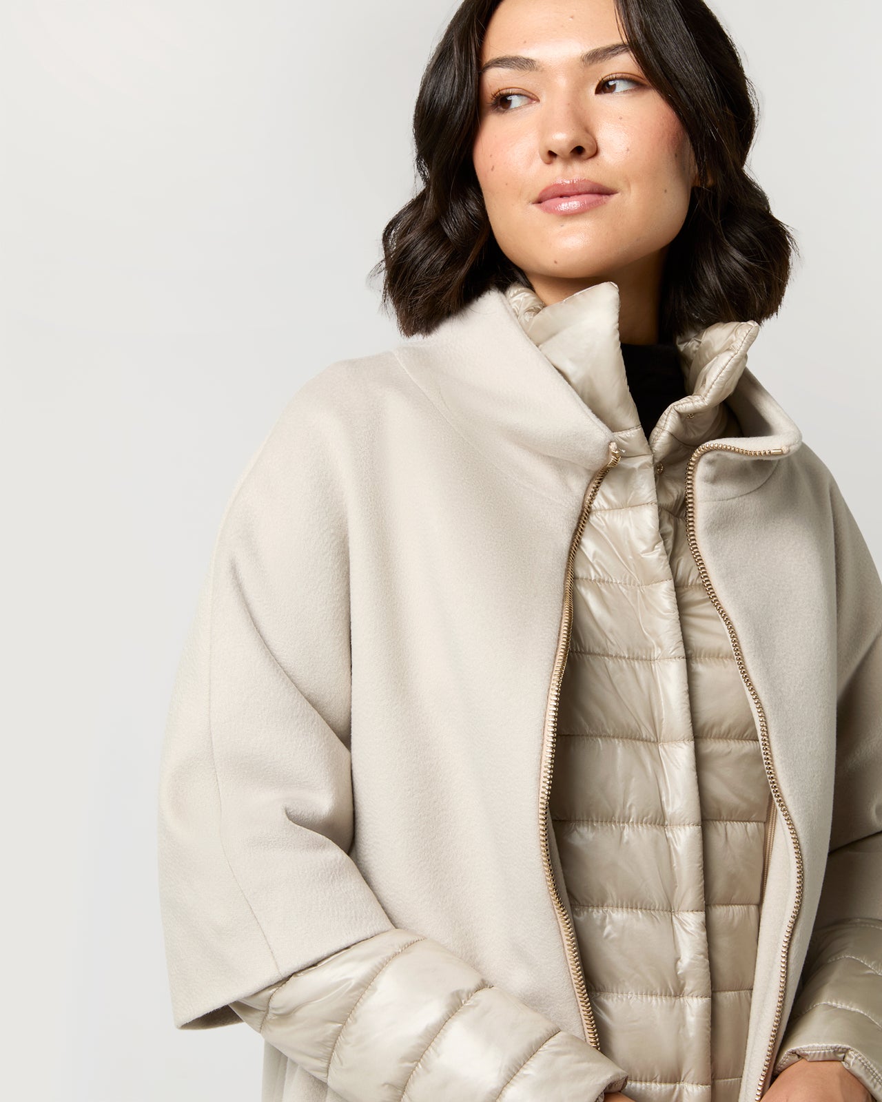 Mixed Media Cocoon Coat in Champagne | Shop Ann Mashburn